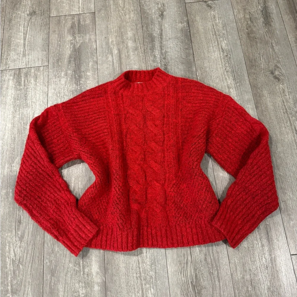 Treasure & Bond Vibrant Red Cable Knit Sweater